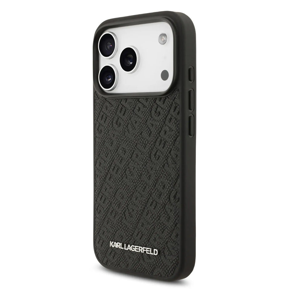 Karl Lagerfeld Luxury MagSafe Full Wrapped PU Leather Case – iPhone 17 Pro Max | Black