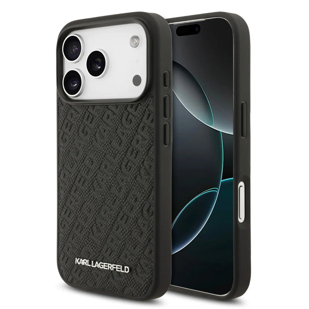 Karl Lagerfeld Luxury MagSafe Full Wrapped PU Leather Case – iPhone 17 Pro Max | Black