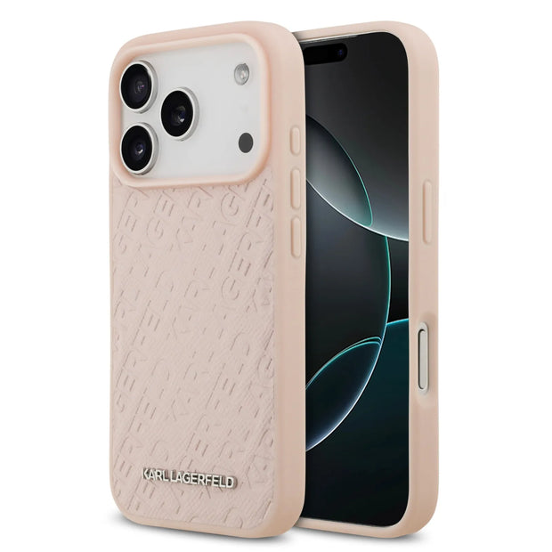 Karl Lagerfeld Luxury MagSafe Full Wrapped PU Leather Case – iPhone 17 Pro Max | Pink