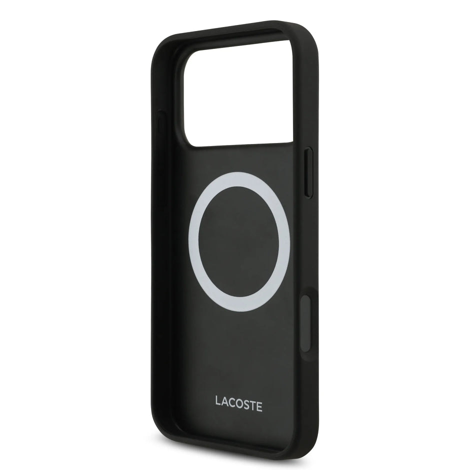 Lacoste Luxury MagSafe PU Leather Hard Case – iPhone 17 Pro Max | Black