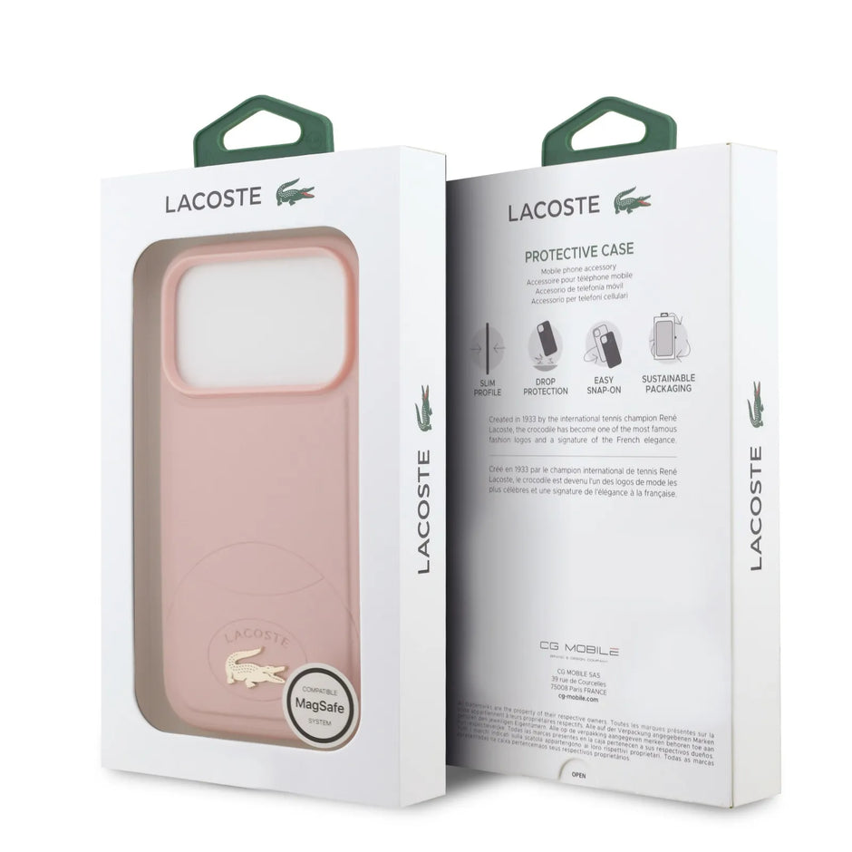 Lacoste Luxury MagSafe PU Leather Hard Case – iPhone 17 Pro Max | Pink