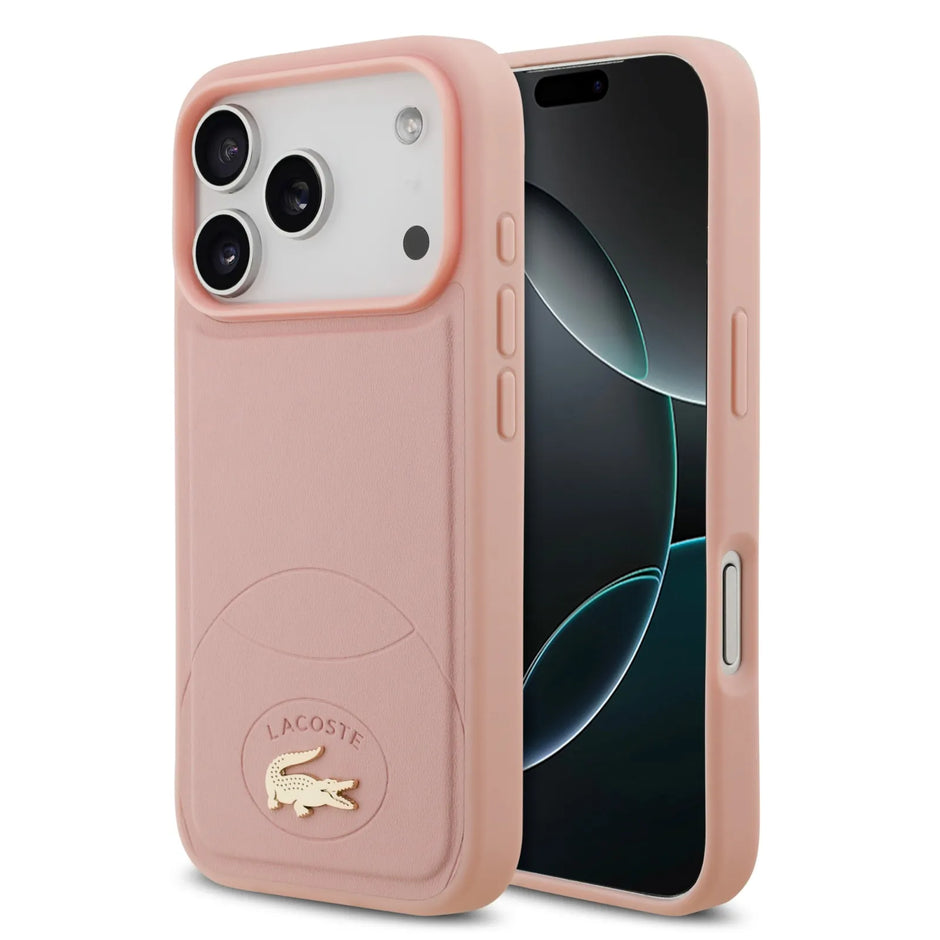 Lacoste Luxury MagSafe PU Leather Hard Case – iPhone 17 Pro Max | Pink