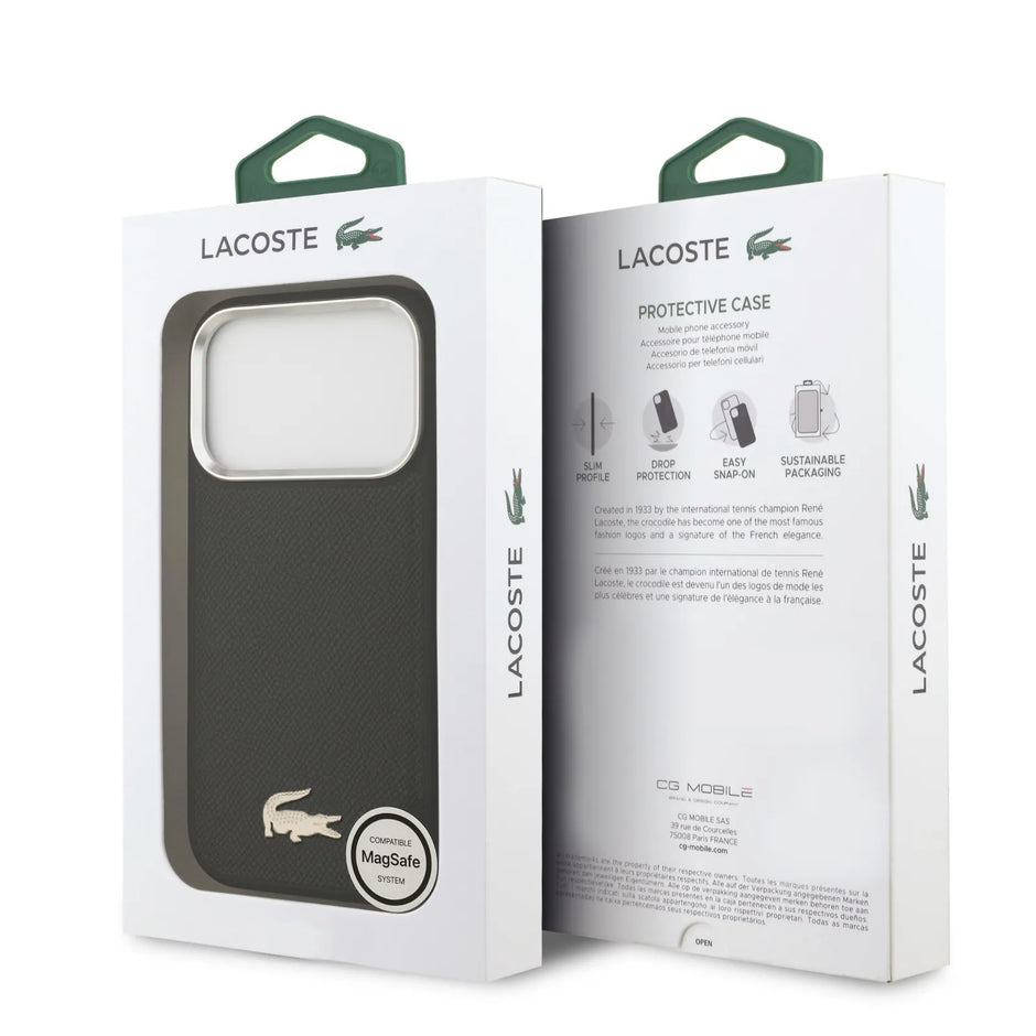 Lacoste Luxury MagSafe PU Leather Hard Case – iPhone 17 Pro Max | Black