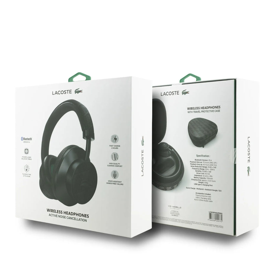 Lacoste Luxury Hybrid ANC Bluetooth Headphones – Black