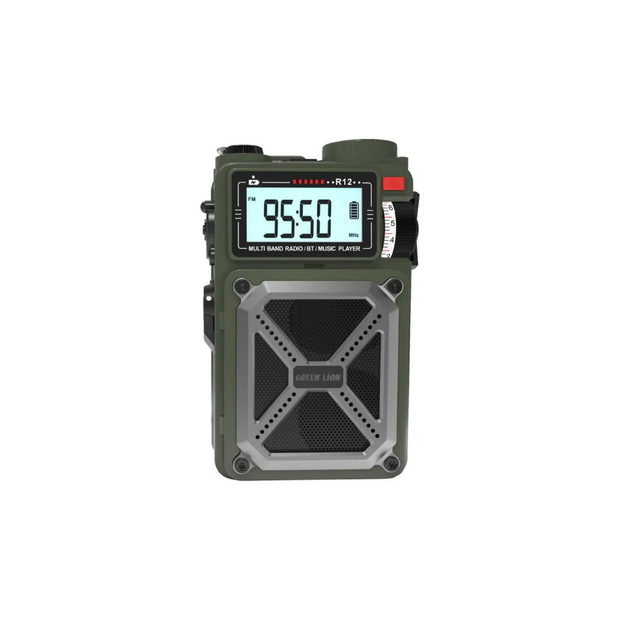 רדיו/רמקול רב־תכליתי Green Lion Vintage Solar Pro – ירוק 📻🔊🔦🧭🔋