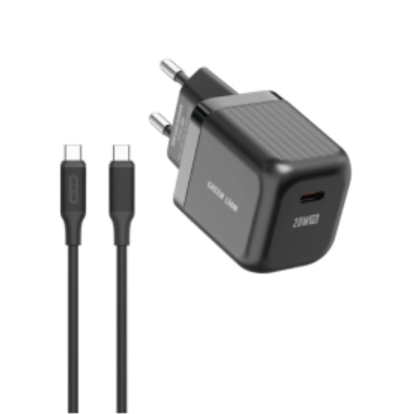 מטען קיר קומפקטי במיוחד Green Lion GaN 20W עם כבל Type-C ל-Type-C – שחור