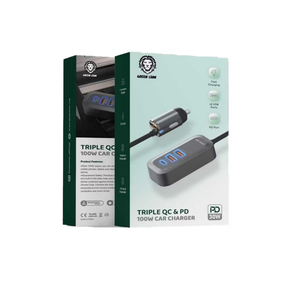 מטען רכב Green Lion Triple QC & PD בעוצמה של 100W