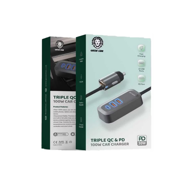 מטען רכב Green Lion Triple QC & PD בעוצמה של 100W