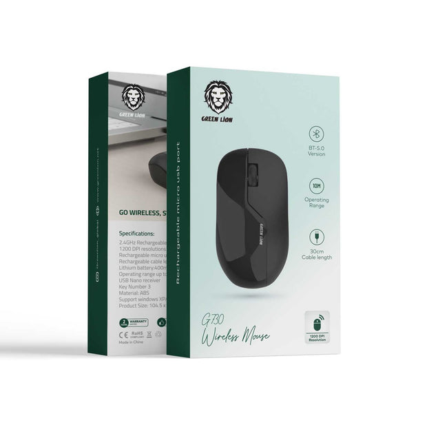 עכבר אלחוטי חכם Green Lion G730 Wireless Mouse – שחור 🖱️⚡🖤
