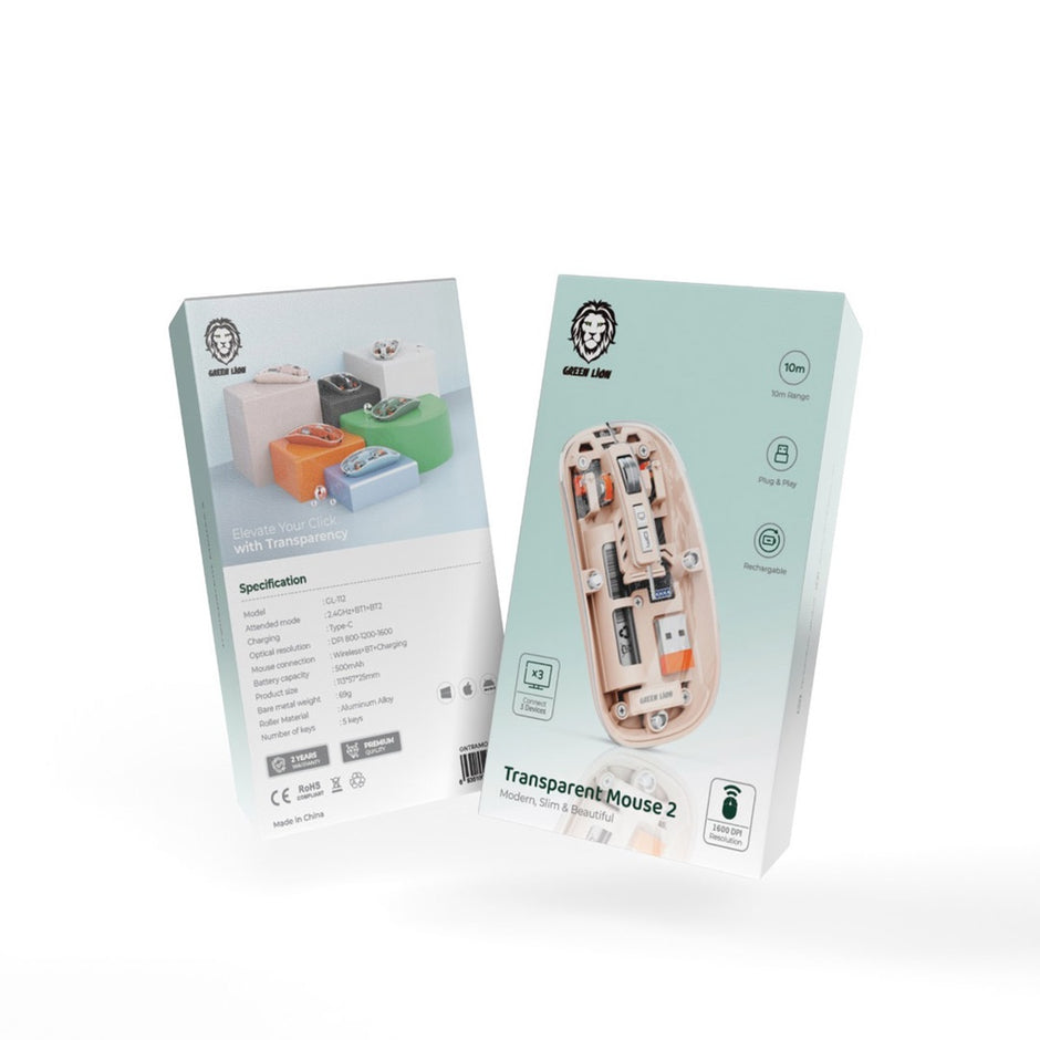 עכבר שקוף חכם Green Lion Transparent Mouse 2 – 1600DPI 🖱️💎✨