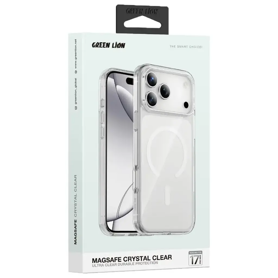 כיסוי מגנטי Green Lion MagSafe Crystal Clear Case לסדרת iPhone 17 – שקוף