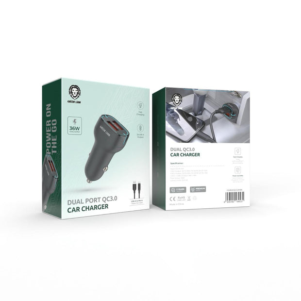 מטען רכב כפול Green Lion Dual Port QC3.0 – שחור