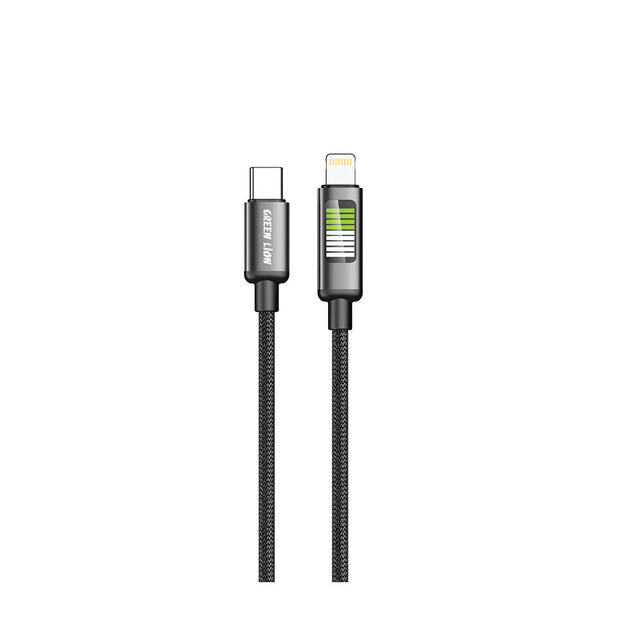 כבל קלוע עם תאורת LED Green Lion USB-C ל-Lightning – שחור
