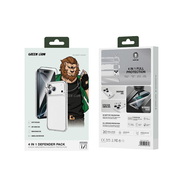 סט הגנה Green Lion 4 in 1 Defender Pack לאייפון 17 Pro / Pro Max