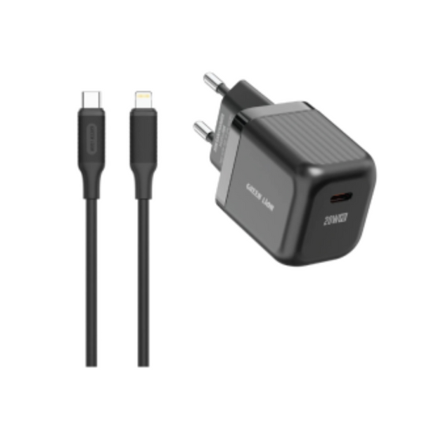 מטען קיר קומפקטי במיוחד Green Lion GaN 20W עם תקע אירופאי (EU) – שחור